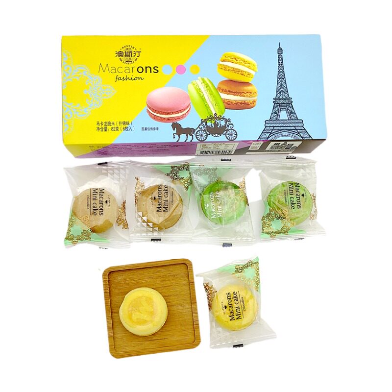 澳斯汀马卡龙脆米什锦味82g盒装西式糕点水果夹心蛋糕休闲零食