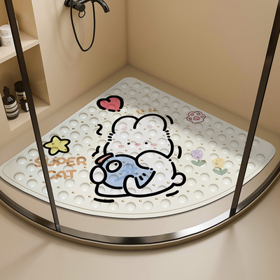卡通pvc浴室防滑扇形地垫吸盘