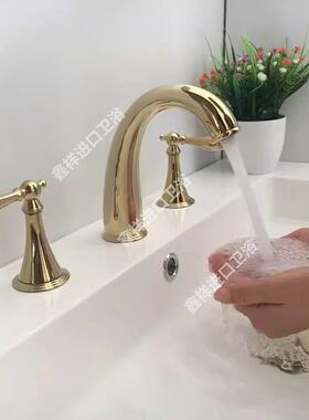 科勒水龙头全铜金色双把三孔分体式浴室柜洗脸盆冷热水龙头K-7680