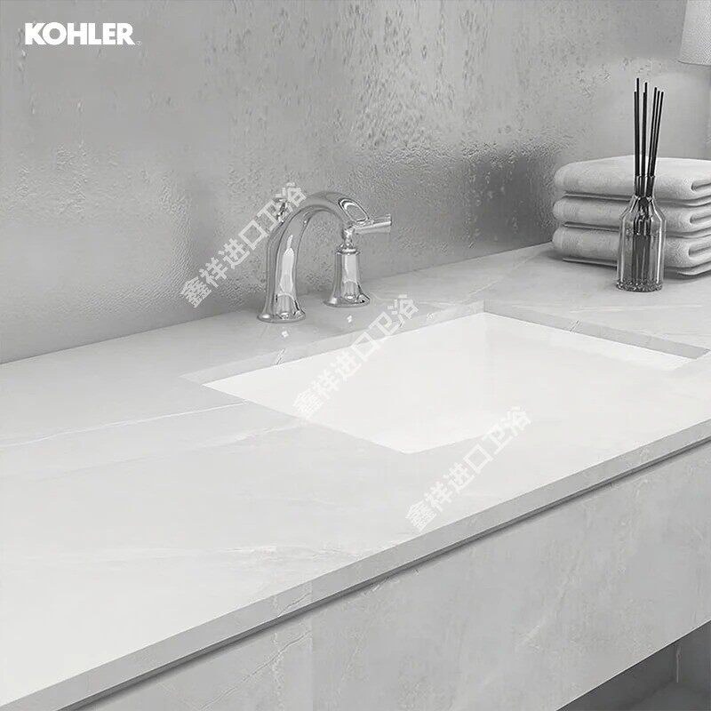 科勒(KOHLER)雅琦台盆脸盆陶瓷盆台下台盆+齐悦龙头+角阀1对