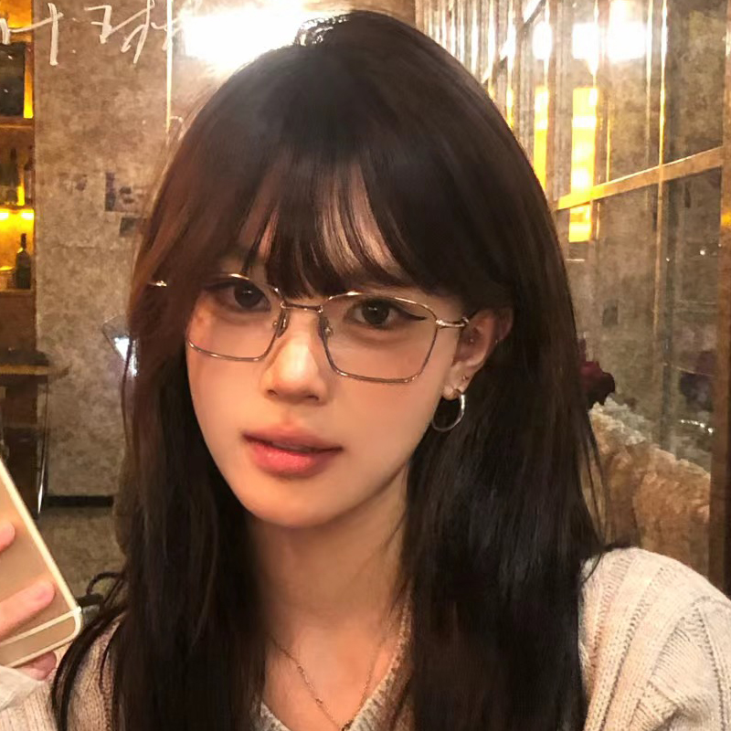 复古韩版金属银色方形素颜眼镜圆脸显瘦防蓝光可配度数近视平光镜