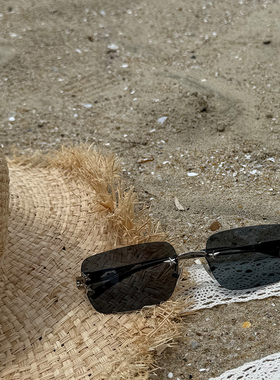 韩版无框y2k千禧辣妹风墨镜女款潮大框显瘦时髦高级感太阳镜男款