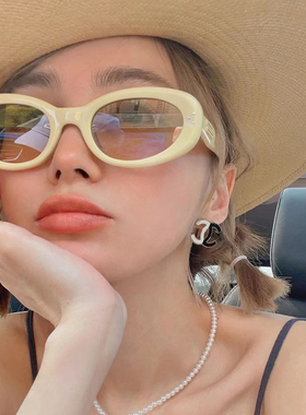 椭圆亮色墨镜女凹造型拍照太阳镜