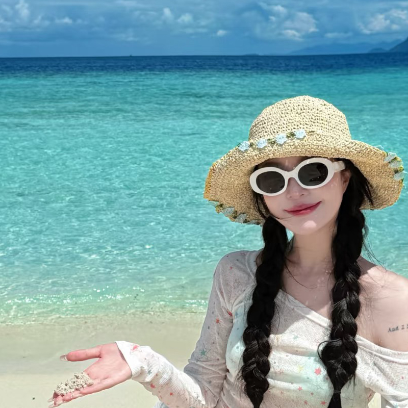 韩系白色椭圆墨镜女潮圆脸显瘦夏季海边度假风防紫外线太阳眼镜男