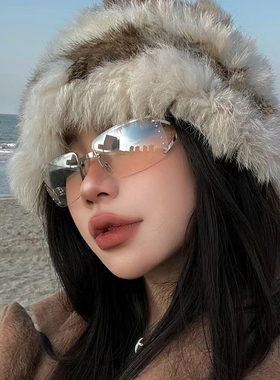 无框茶色辣妹千禧骑行运动太阳镜