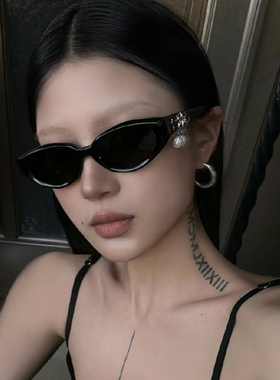 jennie猫眼小框珍珠挂坠墨镜女潮