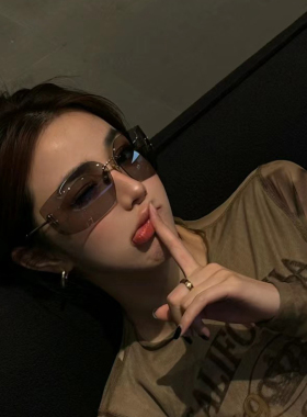 骑行运动户外无框茶色太阳眼镜女