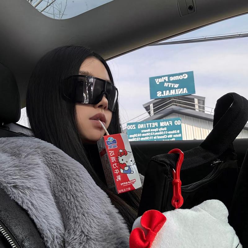 复古磨砂黑超大框太阳镜