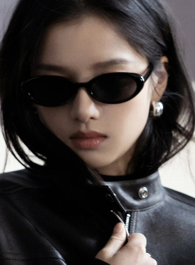 酉事复古猫眼墨镜女潮椭圆黑色小窄框防紫外线太阳镜高级感小脸男