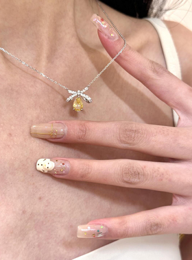 意大利DEER蝴蝶结冰花切高碳钻培育黄钻彩宝项链女S925纯银吊坠