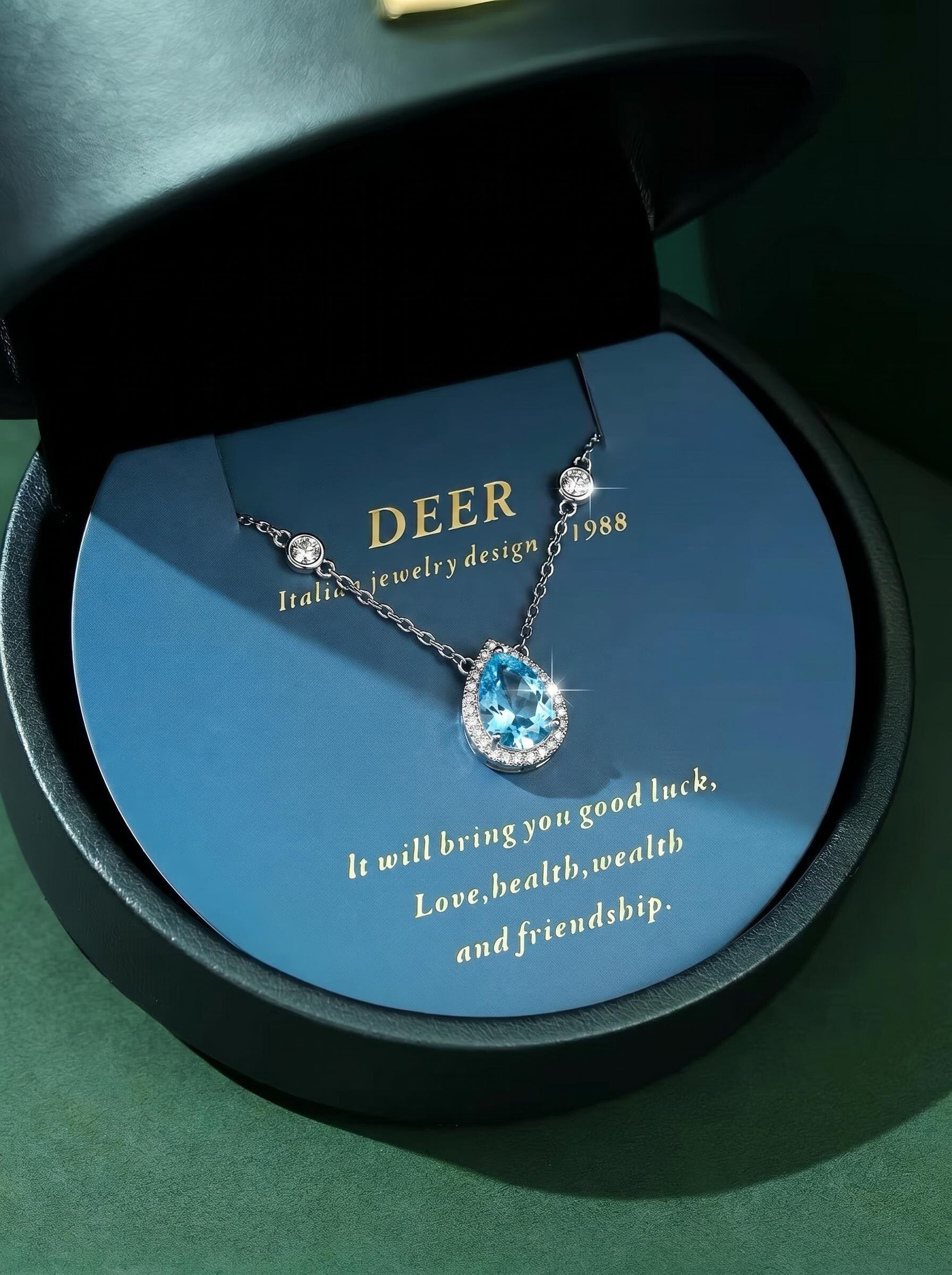 deer蓝眼泪s999足银纯银项链女 高碳钻 水滴锁骨链高级感生日礼物