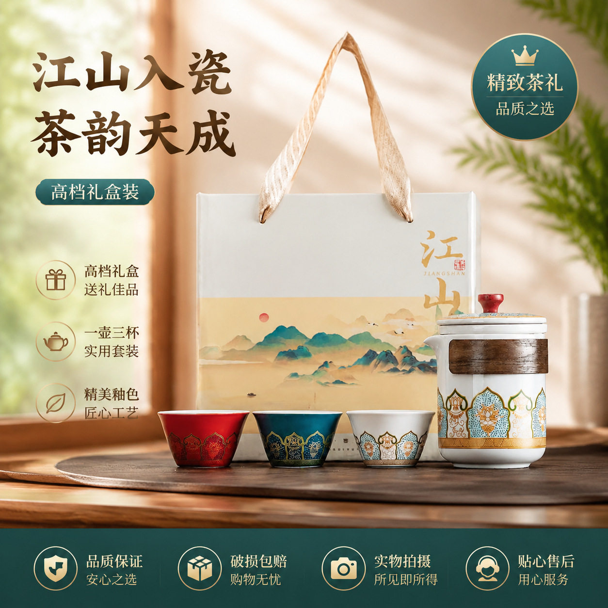 国潮江山礼盒装古韵茶具套装全套旅行户外便携一壶三杯礼品伴手礼