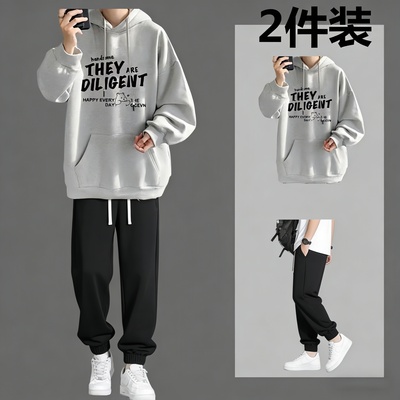 新款春秋季连帽运动卫衣套装男装青少年初高中学生潮流帅气两件套