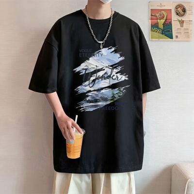 初中学生宽松大码短袖T恤衫男高中生帅气夏装青少年潮牌休闲体恤