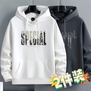 美式 套头外套 复古慵懒风潮牌字母连帽卫衣男秋冬重磅加绒保暖大码