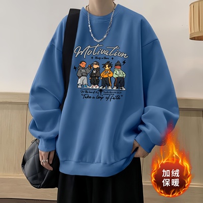 秋冬款无帽圆领卫衣男孩加绒加厚青少年初中高中学生大童长袖t恤