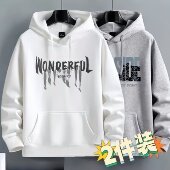 加绒休闲卫衣男女春秋冬季 印花宽松bf港风百搭连帽衫 外套情侣潮流