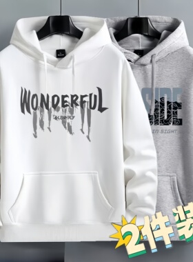 加绒休闲卫衣男女春秋冬季印花宽松bf港风百搭连帽衫外套情侣潮流