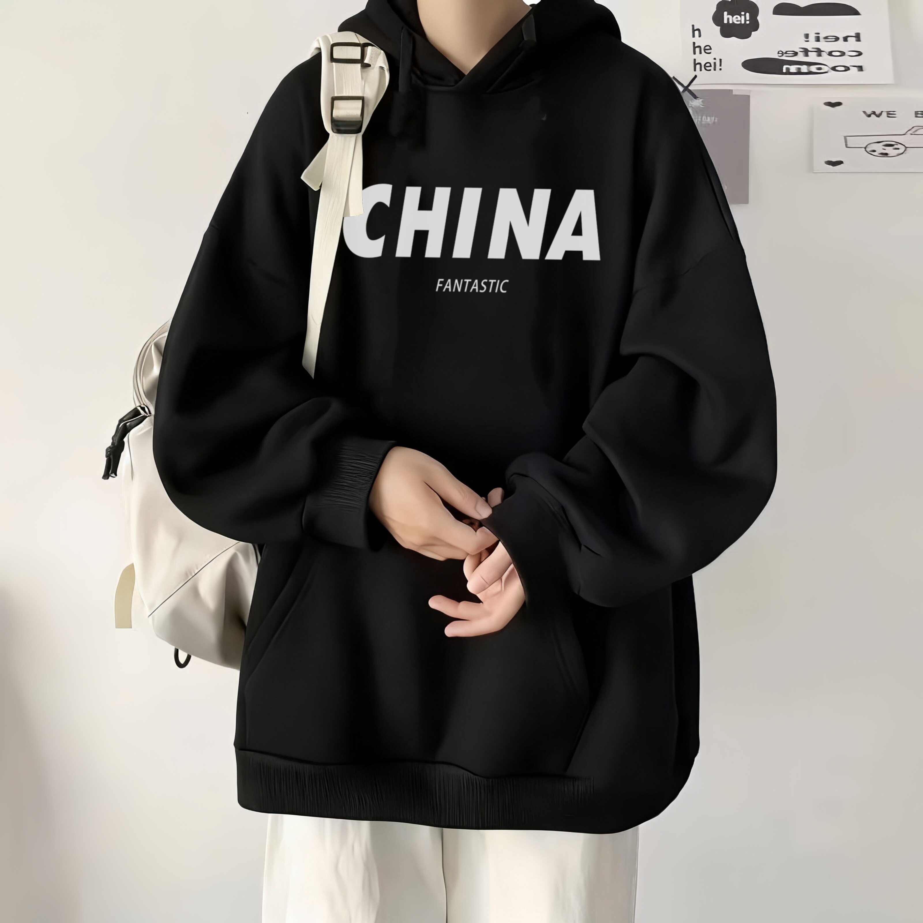 国潮连帽卫衣男士春秋2025新款上衣服青少年潮牌潮流学生重磅外套