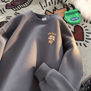 重磅卫衣男款 春秋冬青少年初中生高中生潮流宽松加绒圆领无帽外套