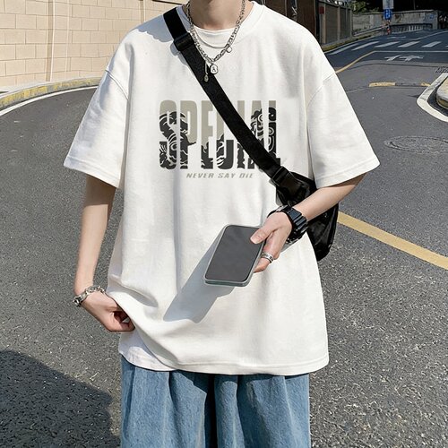 美式潮牌印花白色短袖t恤男夏季青少年高街情侣宽松五分半袖衣服