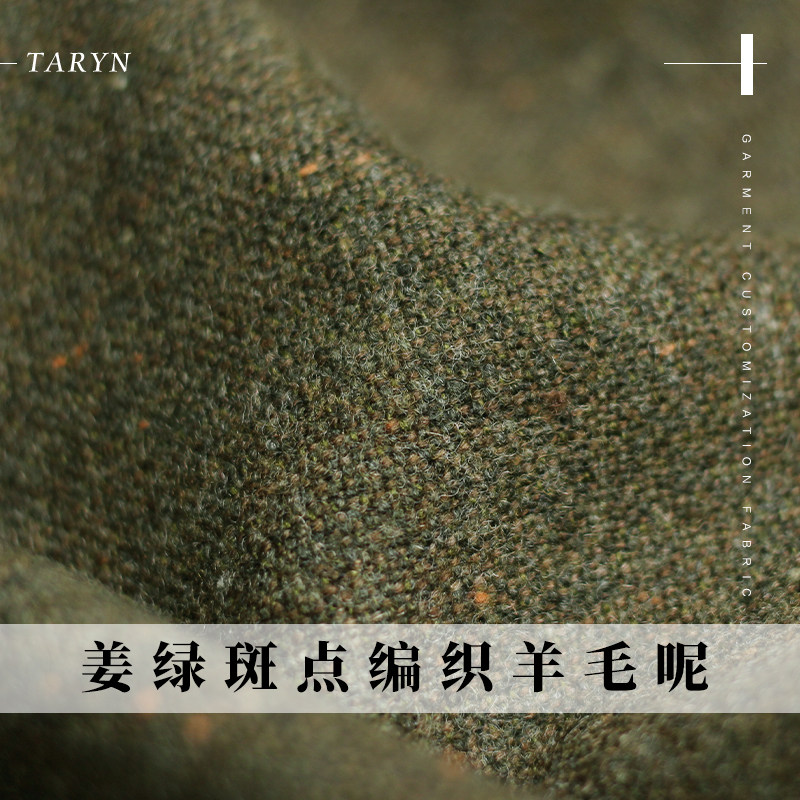 TR塔琳姜绿斑点编织羊毛呢绒秋冬季布料女装西装大衣外套服装面料