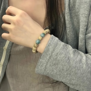 天然原生态星月菩提搭配飘花单圈手串女生文玩佛珠手链