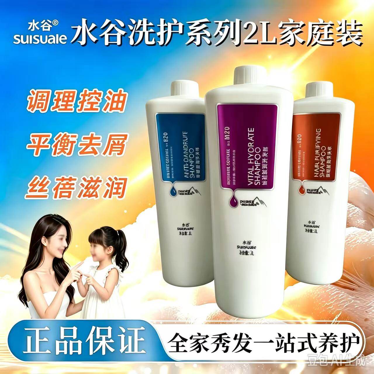 水谷2L洗发水正品控油去屑丝蓓滋润家庭装调理养护