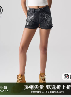 TCH潮牌轻奢2025夏季新款烫钻字母复古牛仔短裤T72B218018
