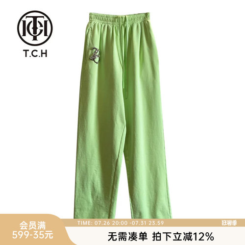 宽松小众款绿色时尚直筒裤