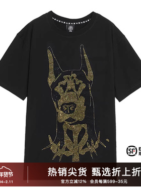 TCH潮牌杜宾犬烫钻短袖T恤春季圆领宽松纯色上衣男女T21110C6142