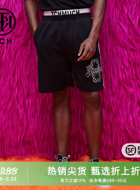 TCH潮牌短裤烫钻棋格字母春夏新款男女黑色休闲裤T69B216025