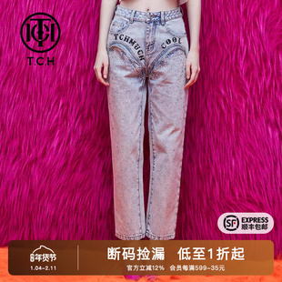 TCH潮牌轻奢大C长裤烫钻休闲直筒牛仔商场同款T69B208003