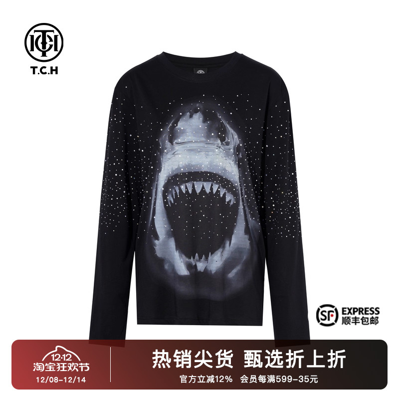 TCH烫钻时尚小众款设计街头风长袖T恤2025秋季新款宽松T72A086053