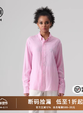 TCH潮牌2025秋季新款烫钻时尚宽松粉色格纹衬衫T72A136018