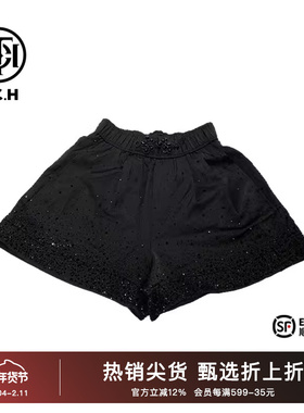 TCH潮牌2025新中式百搭休闲显瘦黑色短裤T72B21E9011