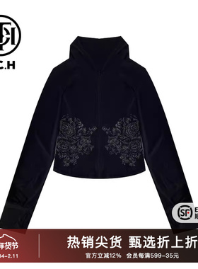 TCH潮牌2025新中式系列花卉烫钻连帽防晒衫T72B27E9035