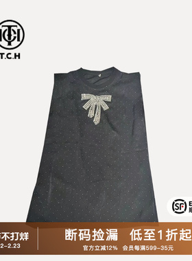 TCH潮牌2025新中式重工烫钻时尚显瘦黑色短袖T恤T72B10E9051
