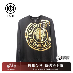 TCH潮牌卫衣套头烫金豹子宽松上衣秋新款 T66C11E6008 男女圆领长袖