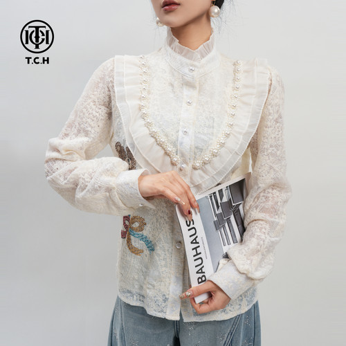 烫钻米色休闲淑女气质衬衫
