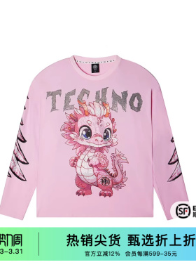 TCH2026春秋新款烫钻长袖T恤女潮牌宽松休闲套头卫衣男T72C086012