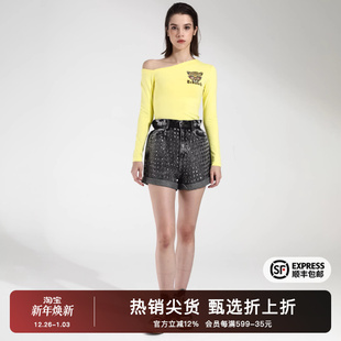 TCH豹头烫钻黄色清新明亮打底衫 小众舒适T66C08E6010 2025春秋新款