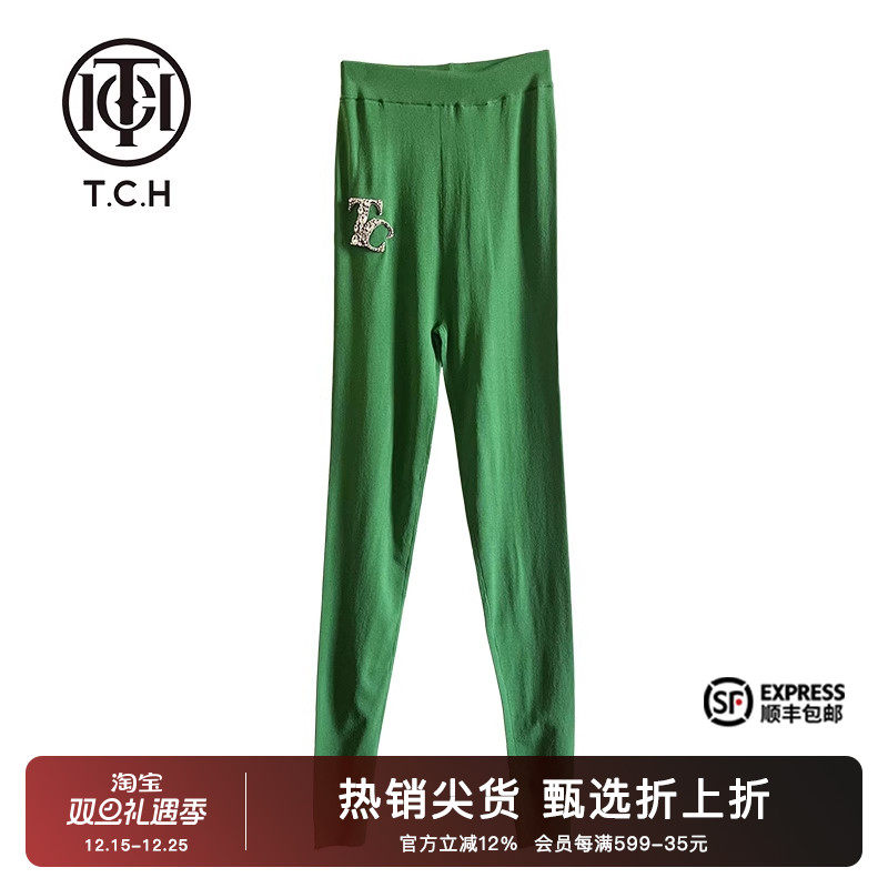 绿色烫钻时尚潮流打底裤