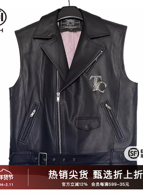 TCH潮牌复古潮流烫钻拉链绵羊皮短款小众马甲秋冬新款T21401C2001