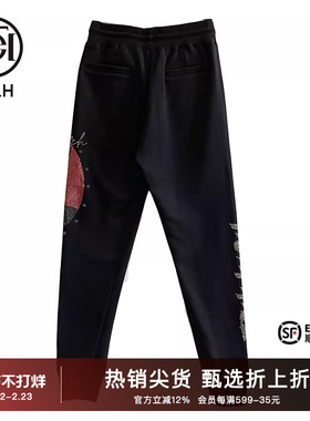 TCH潮牌烫钻字母印花休闲裤秋新款黑色束脚长裤子男女T21320C6015