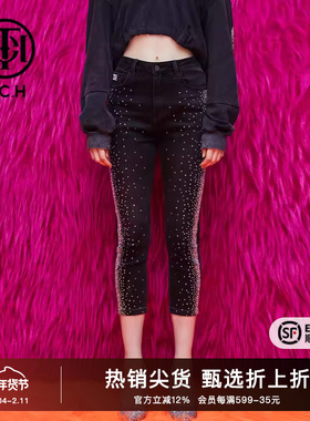 TCH烫钻字母彩钻时尚九分牛仔裤2025春秋新款小众个性T69A208018