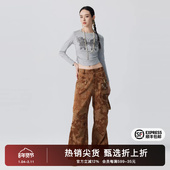 TCH2025秋季 T72C206082 女提花缎面阔腿裤 新款 复古烫钻直筒长裤