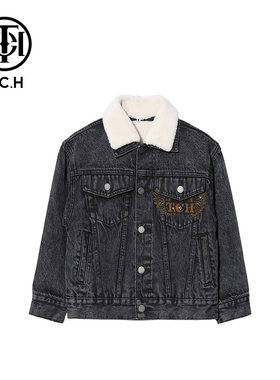 烫钻加厚保暖毛绒牛仔棉服