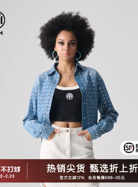 TCH潮牌轻奢2025秋季新款新烫钻满印短款牛仔衬衫外套T72A138001