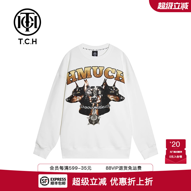 卡通字母烫钻圆领套头卫衣